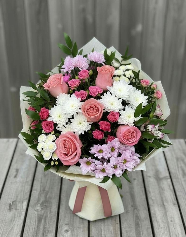 Букет цветов из: Альстромерии, Гвоздики, Розы и Хризантемы в Стодеревской