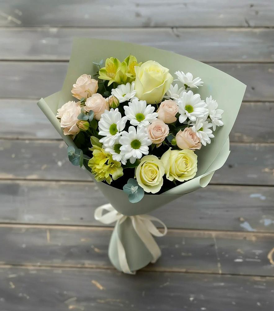 Букет цветов из: Альстромерии, Розы и Хризантемы в Стодеревской