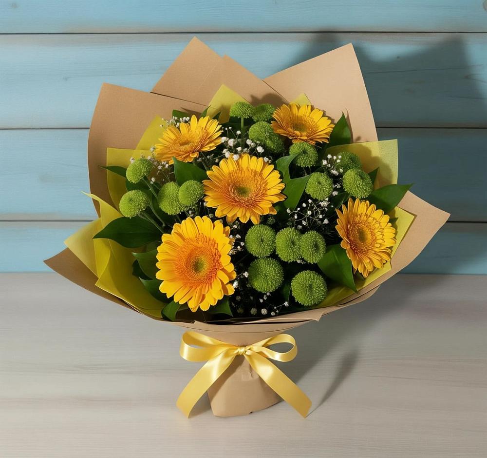 Букет цветов из: Герберы и Хризантемы в Стодеревской