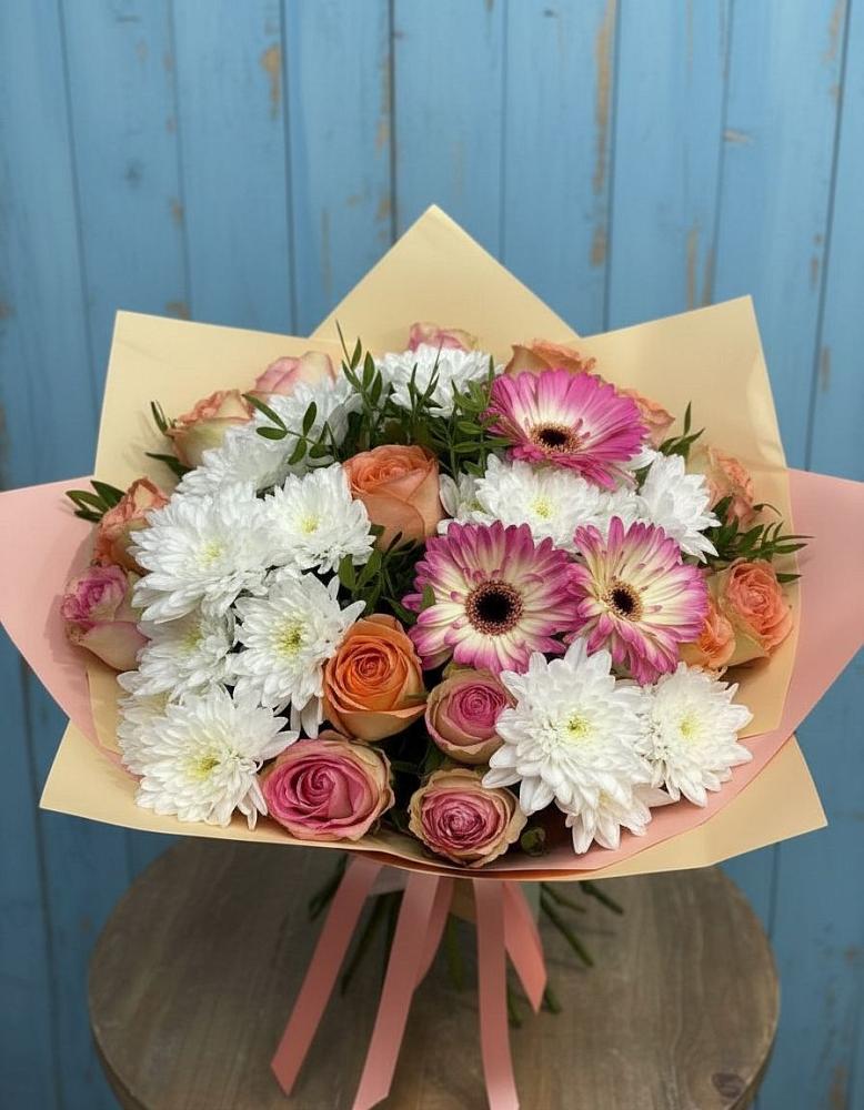 Букет цветов из: Розы, Герберы и Хризантемы в Стодеревской