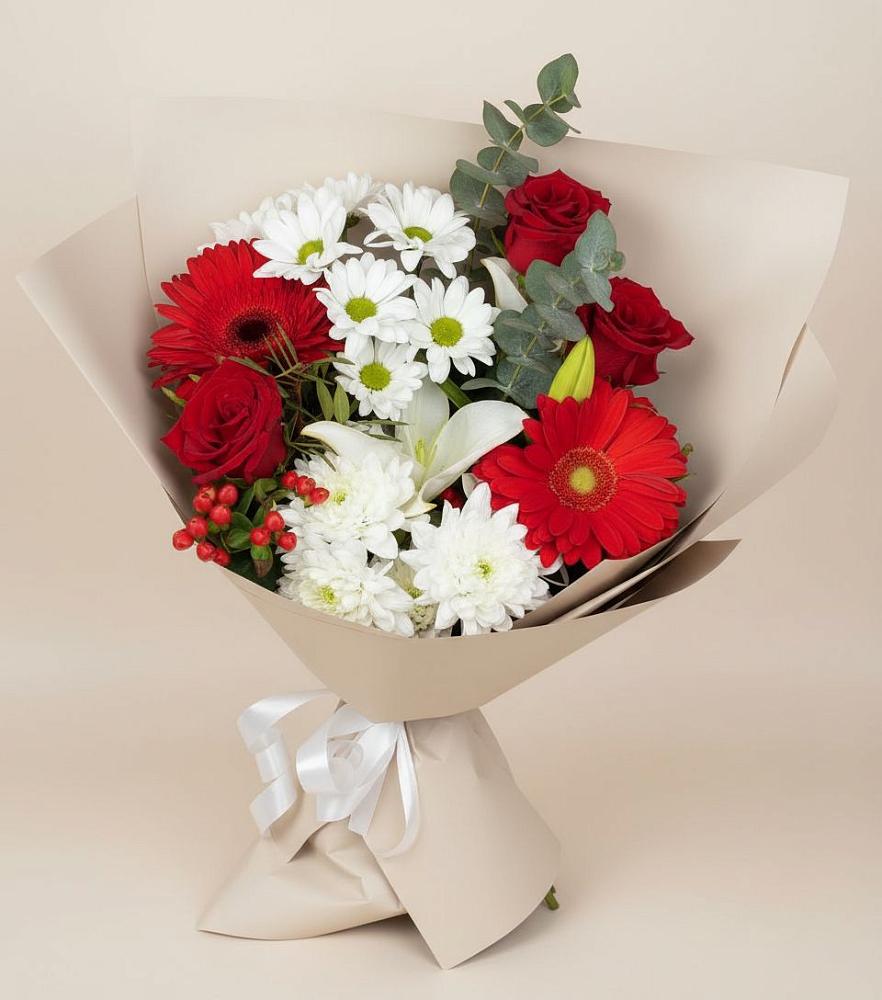 Букет цветов из: Розы, Хризантемы, Герберы и Лилии в Стодеревской