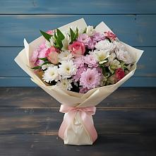 Букет цветов из:  Хризантемы, Альстромерии и Розы в Стодеревской