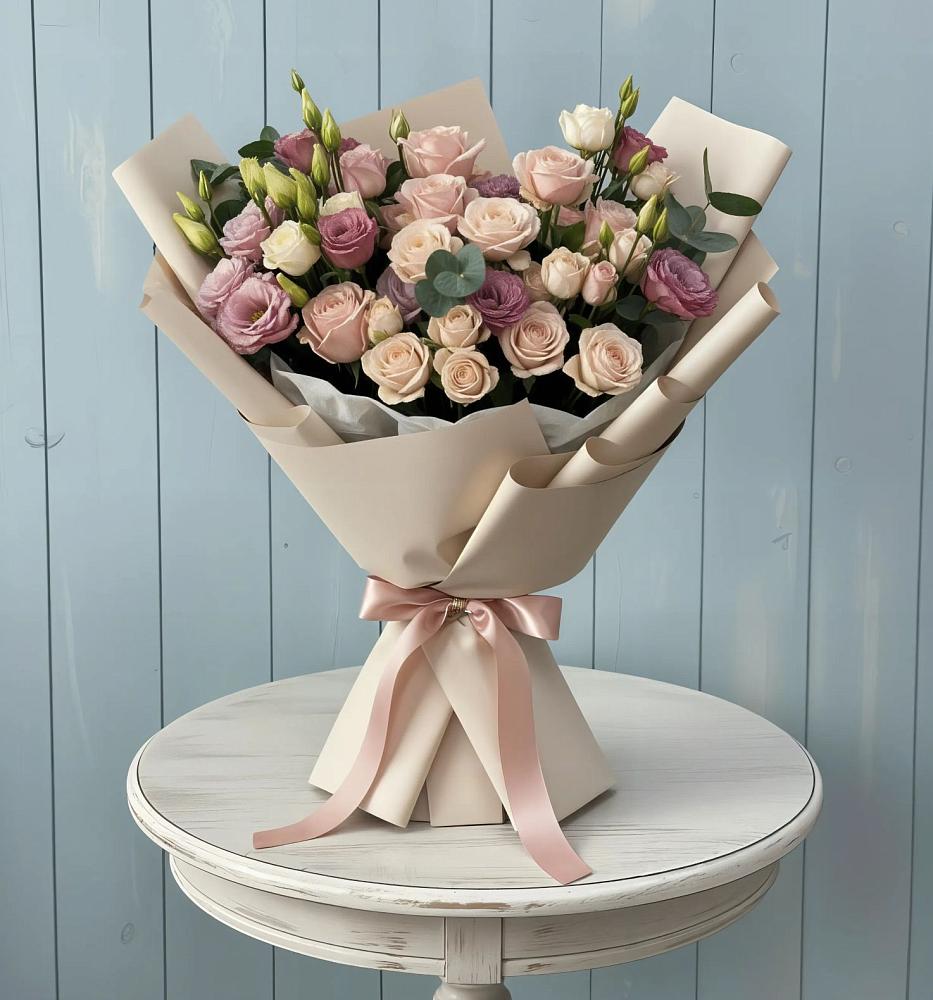 Букет цветов из: Розы и Лизиантусы в Стодеревской